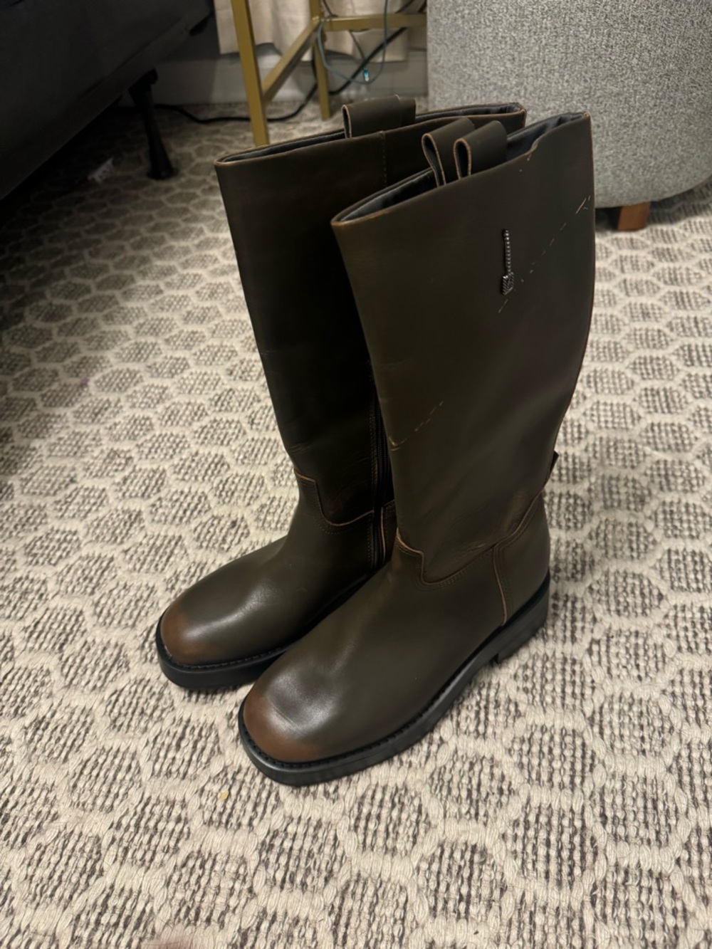 Franco Sarto distressed Olive Brown Tall Leather Riding Boots Sz 8.5 NWT - Picture 8 of 8